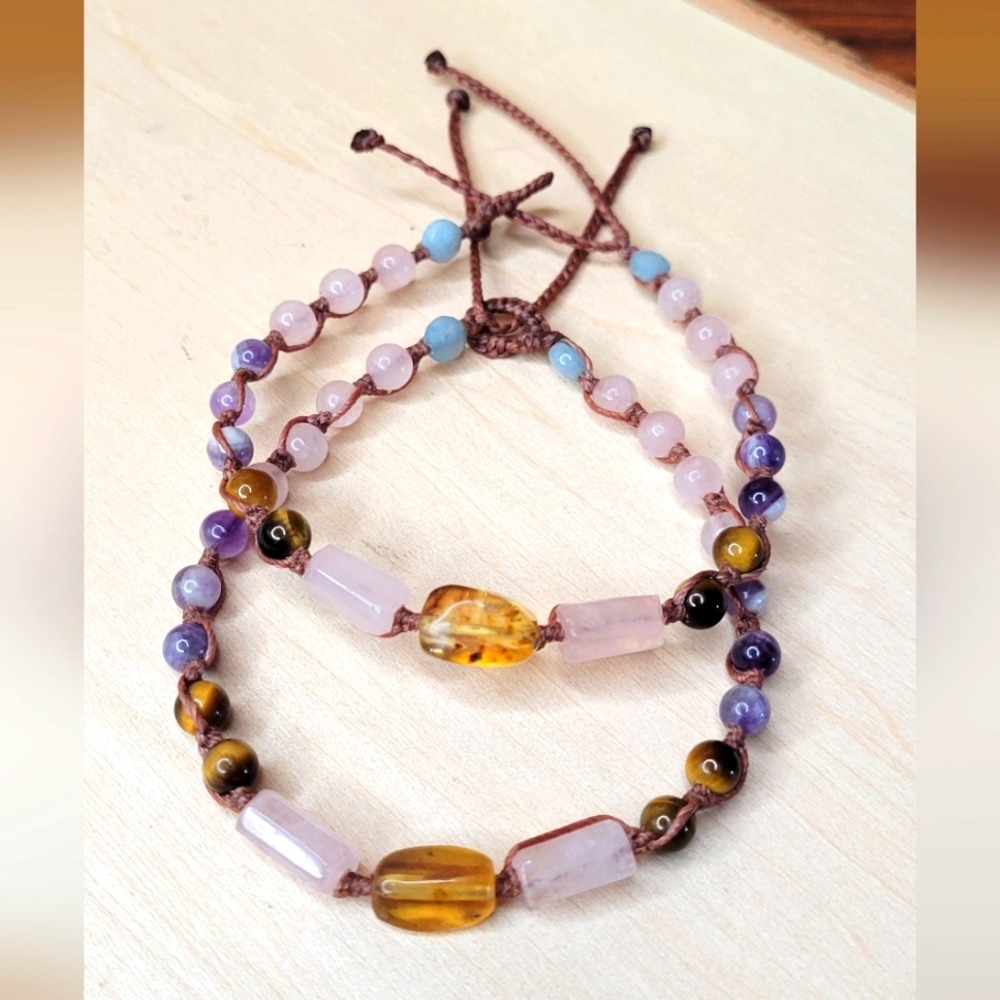 Handmade Anklet/bracelet Natural Stones Adjustable Waterproof  Macrame